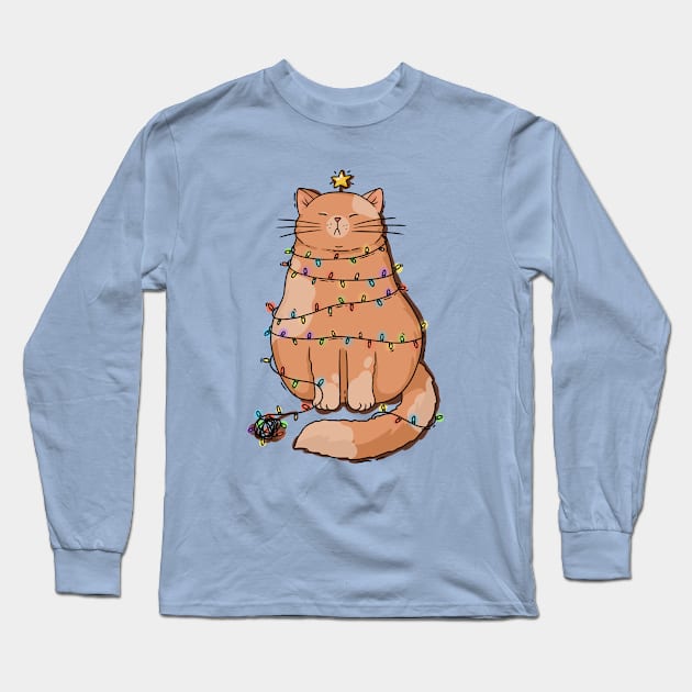 Grumpy Christmas Cat Long Sleeve T-Shirt by natashawilona